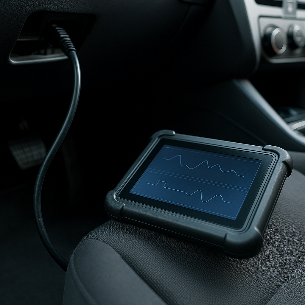 OBD-II scan tool connected to vehicle