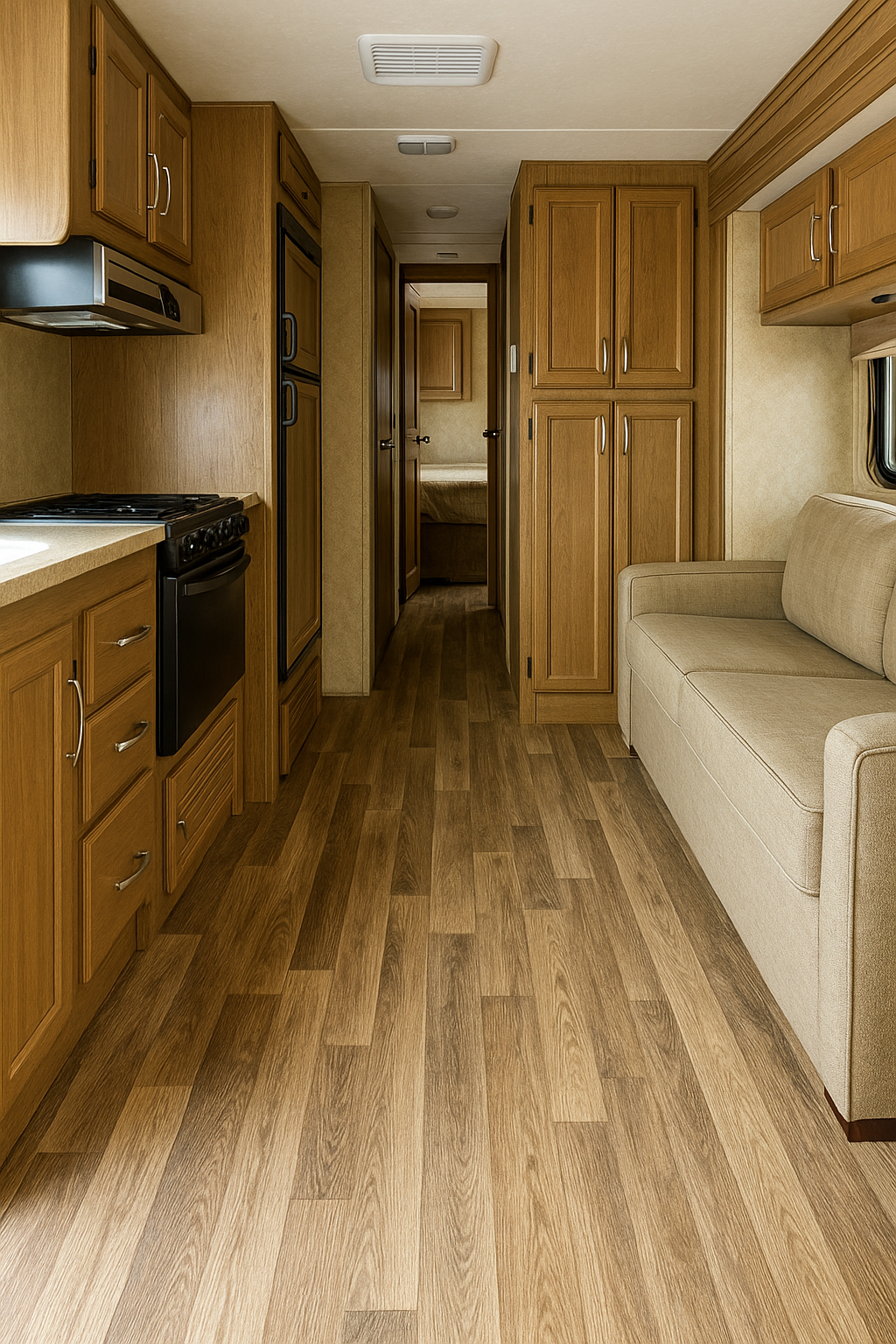 RV interior flooring and cabinetry