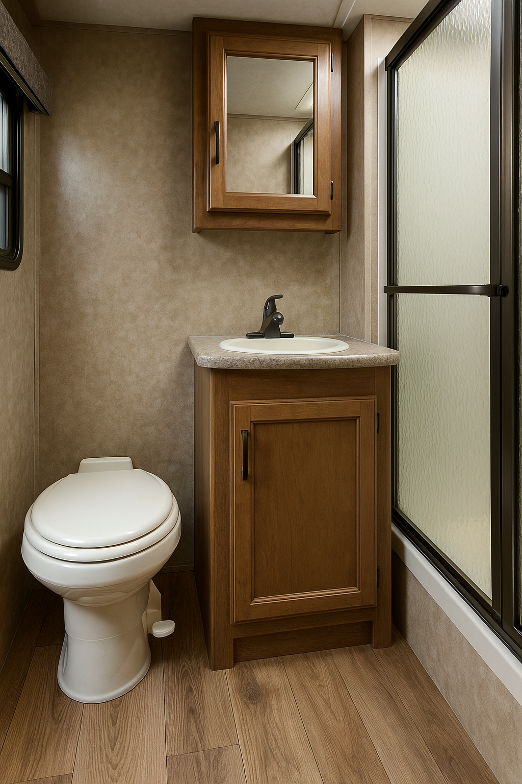 RV bathroom interior with toilet